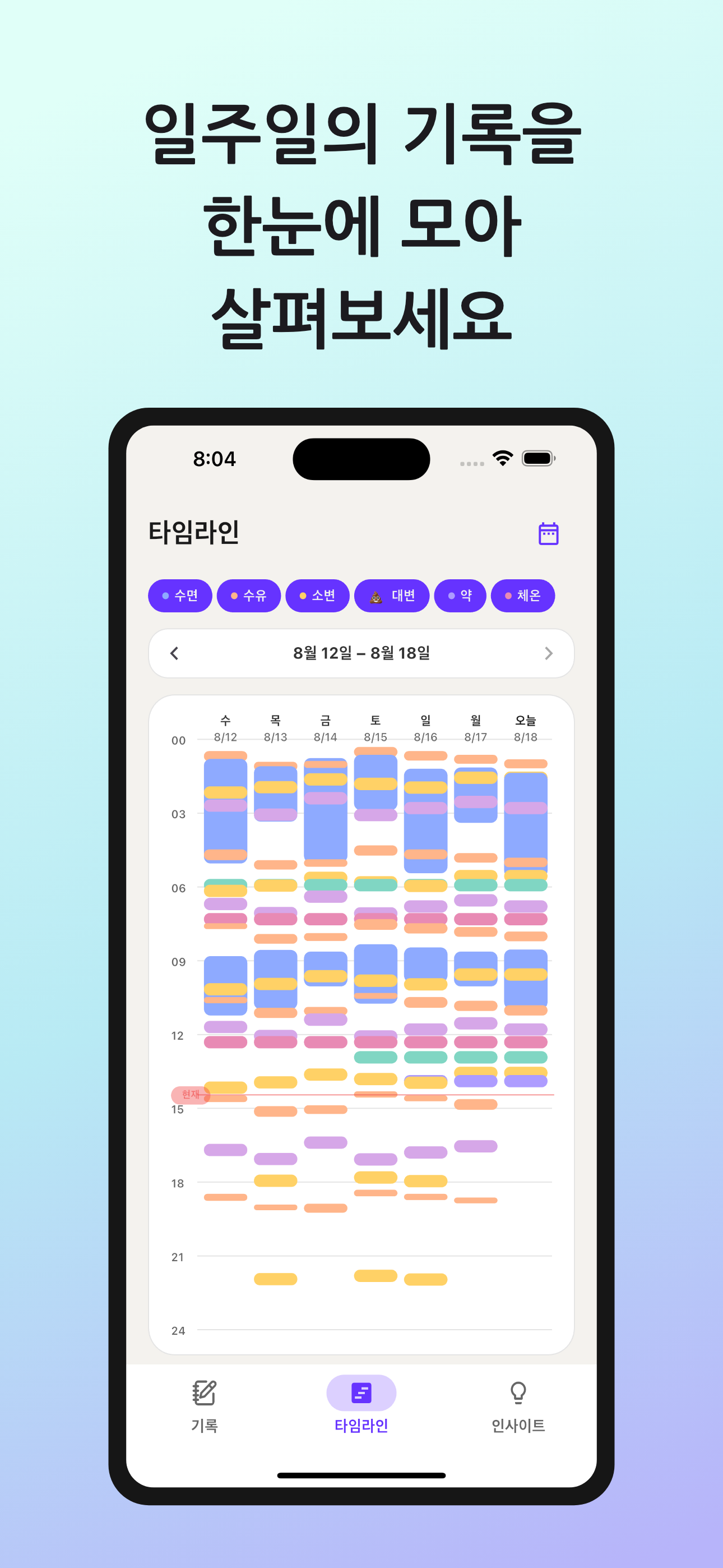 Flutter Pixel Mock 템플릿의 일주일 타임라인 화면